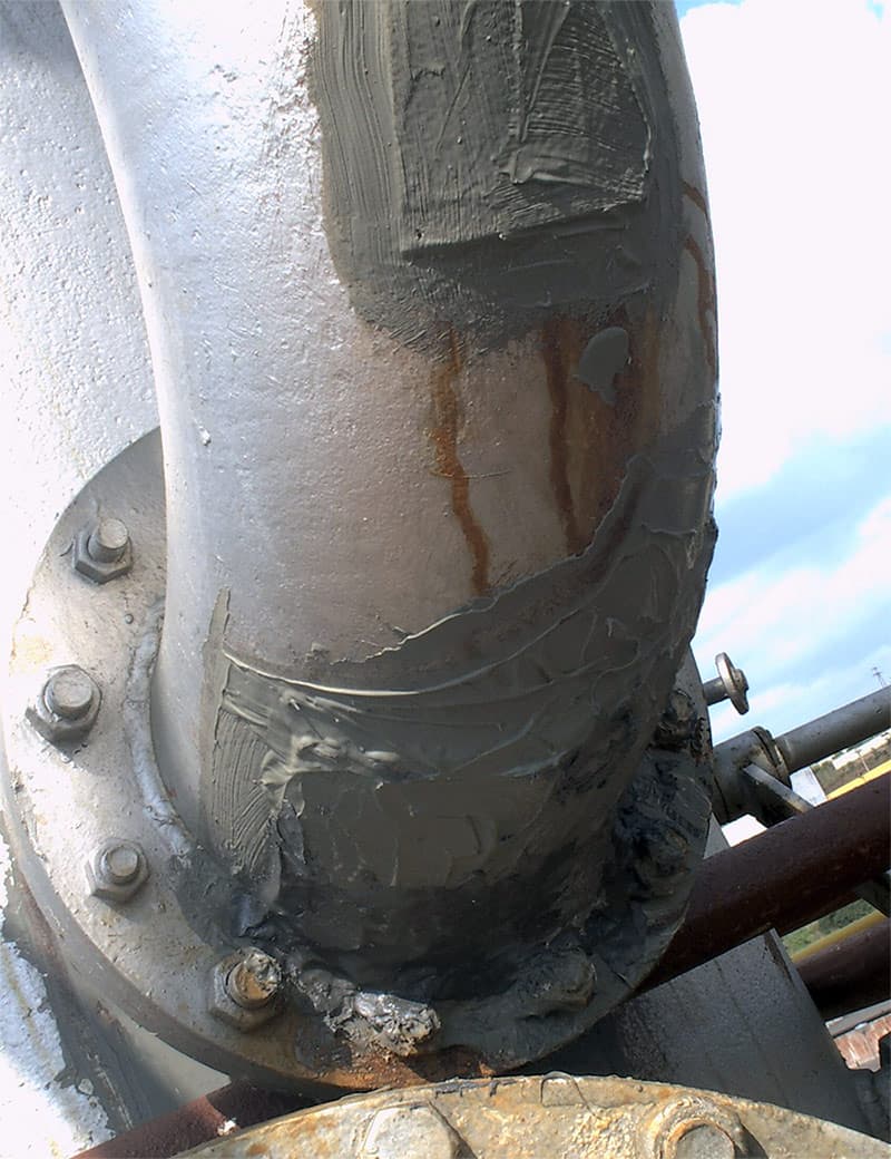 Belzona 4301 (Magma CR1 Hi-Build) applied to bond plates over the damaged area