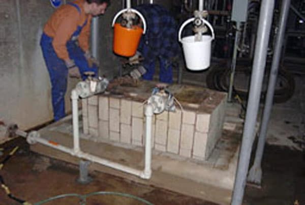 Leaking sulphuric acid had damaged pump base