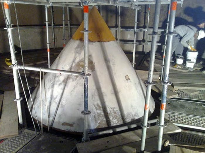 Silo cone repaired and left with anchoring points