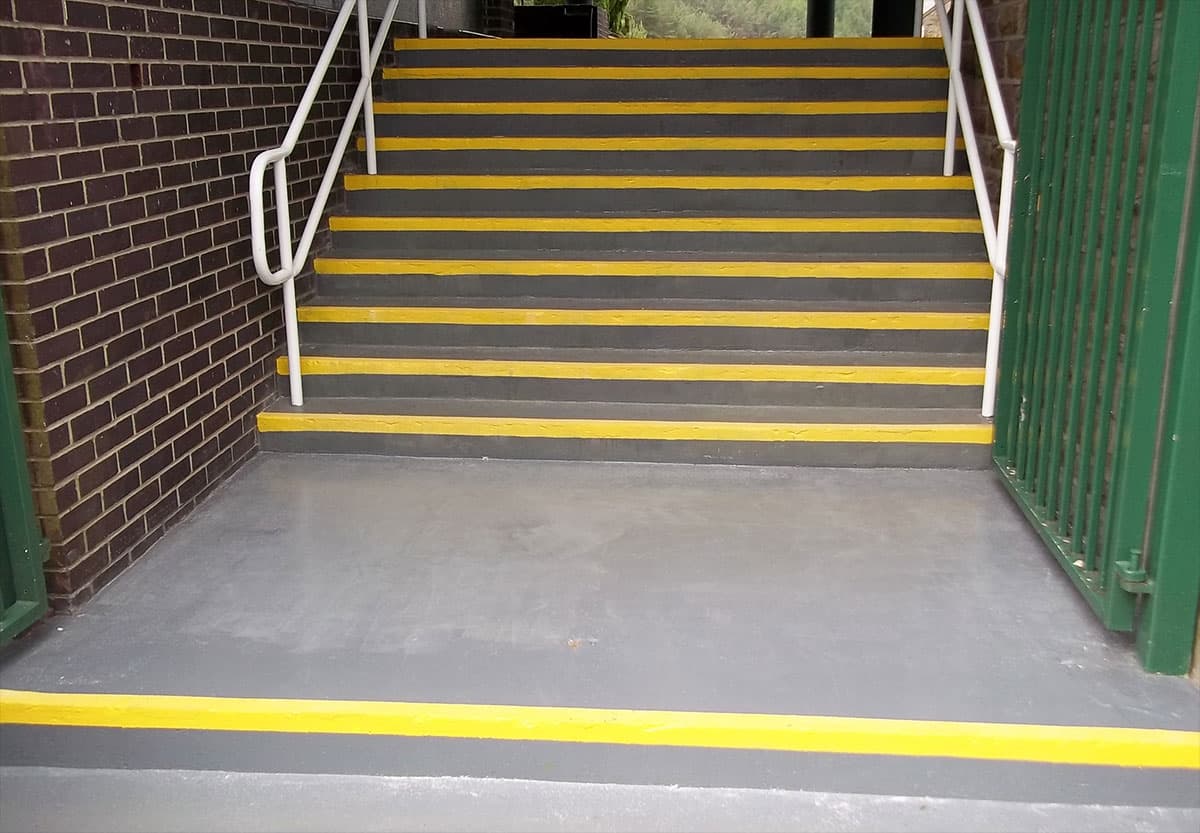 Complete repair with Belzona 4411 (Granogrip) slip reduction system applied to the step nosings