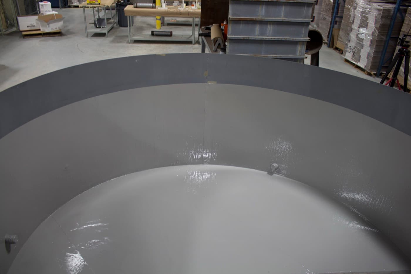 Interior of a ballast tank prepared and lined for immersion service