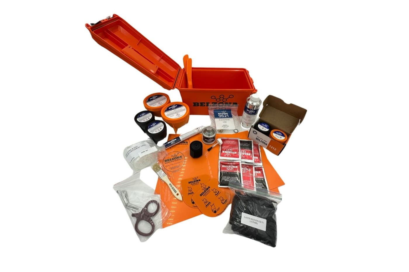 Belzona Surface Tolerant Repair Kit (STRK017) — orange toolbox with Belzona repair composites, reinforcement tape, gloves and application tools